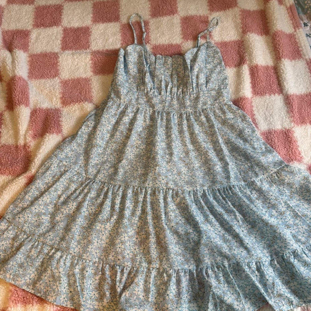SHEIN Blue and White Ruffled Mini Sundress